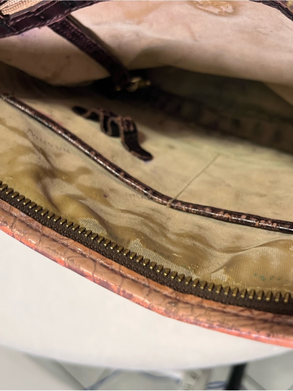 Brahmin Croc Embossed Leather Shoulder/Crossbody Bag Brown Multi - Picture 9 of 13